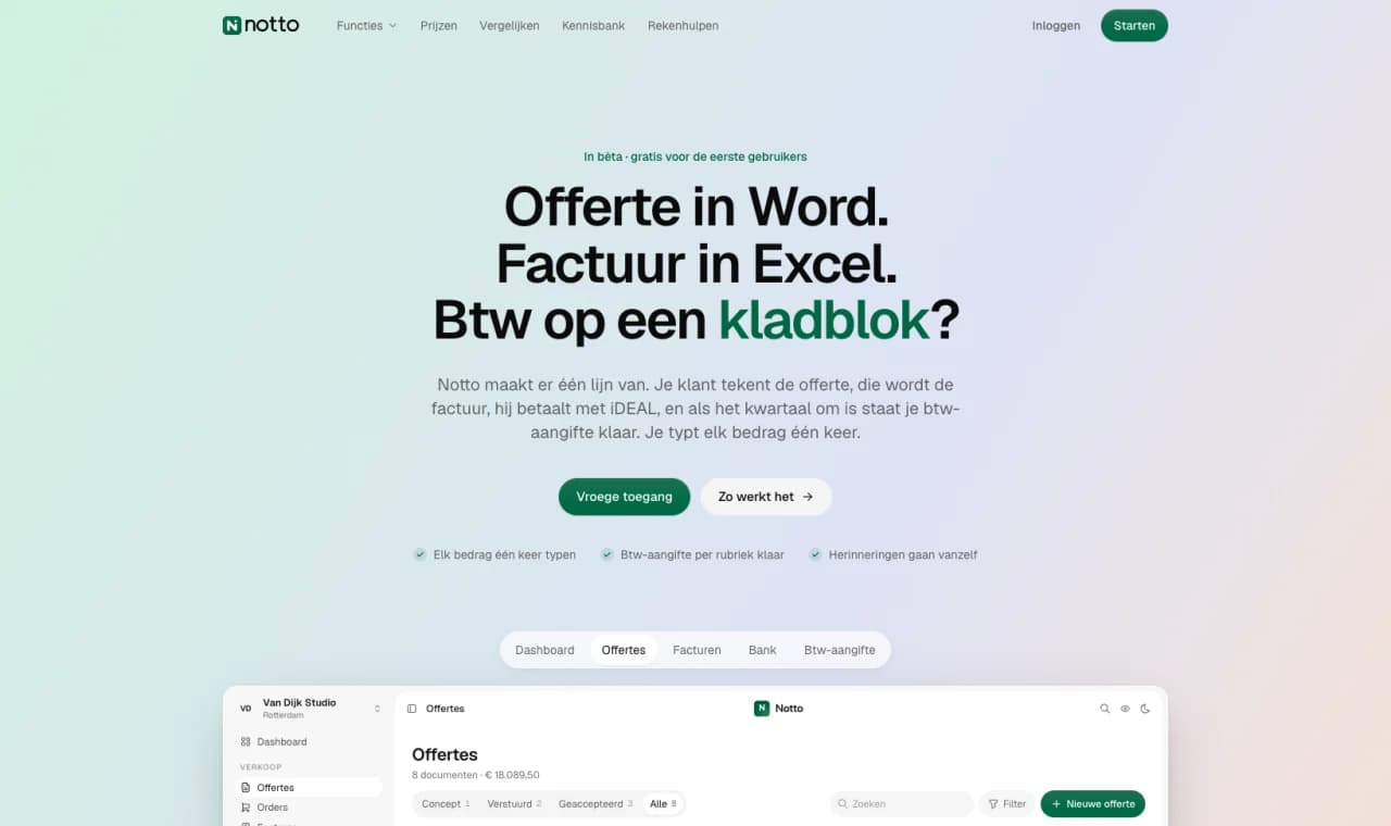 Screenshot of the notto.nl website
