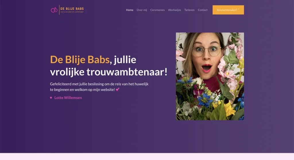 Screenshot van de website van De Blije Babs