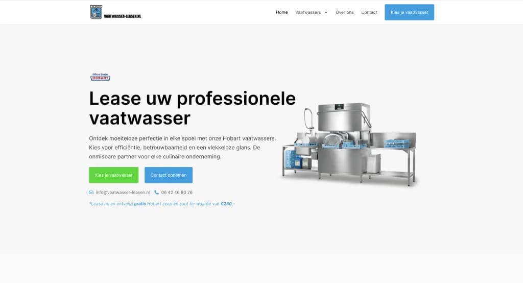Screenshot van de website van Vaatwasser Leasen