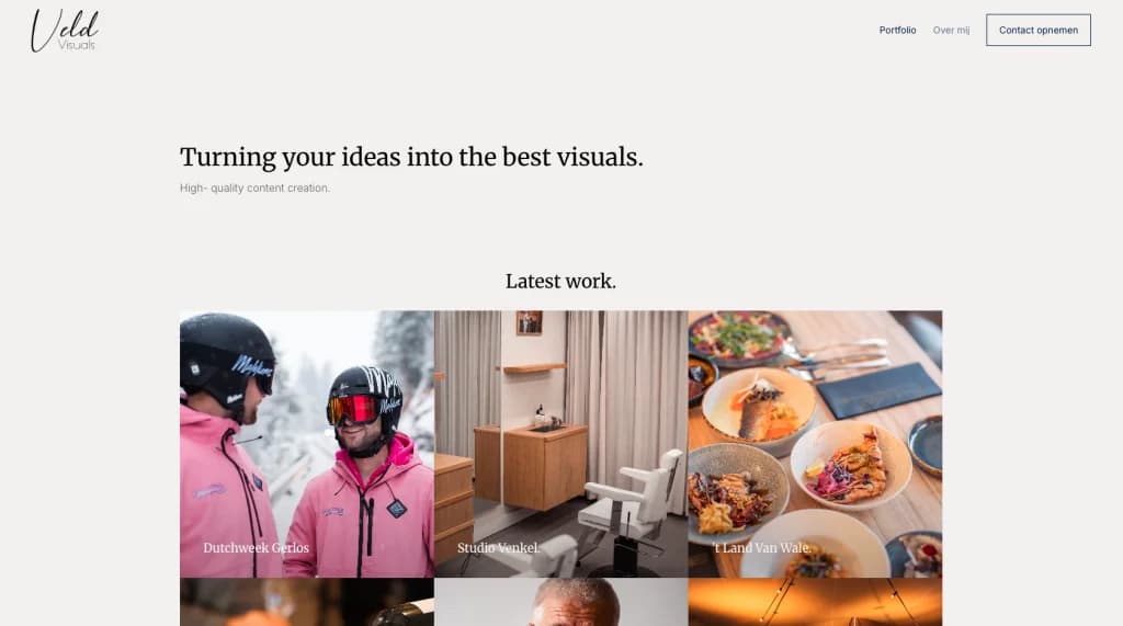 Screenshot van de website van Veld Visuals
